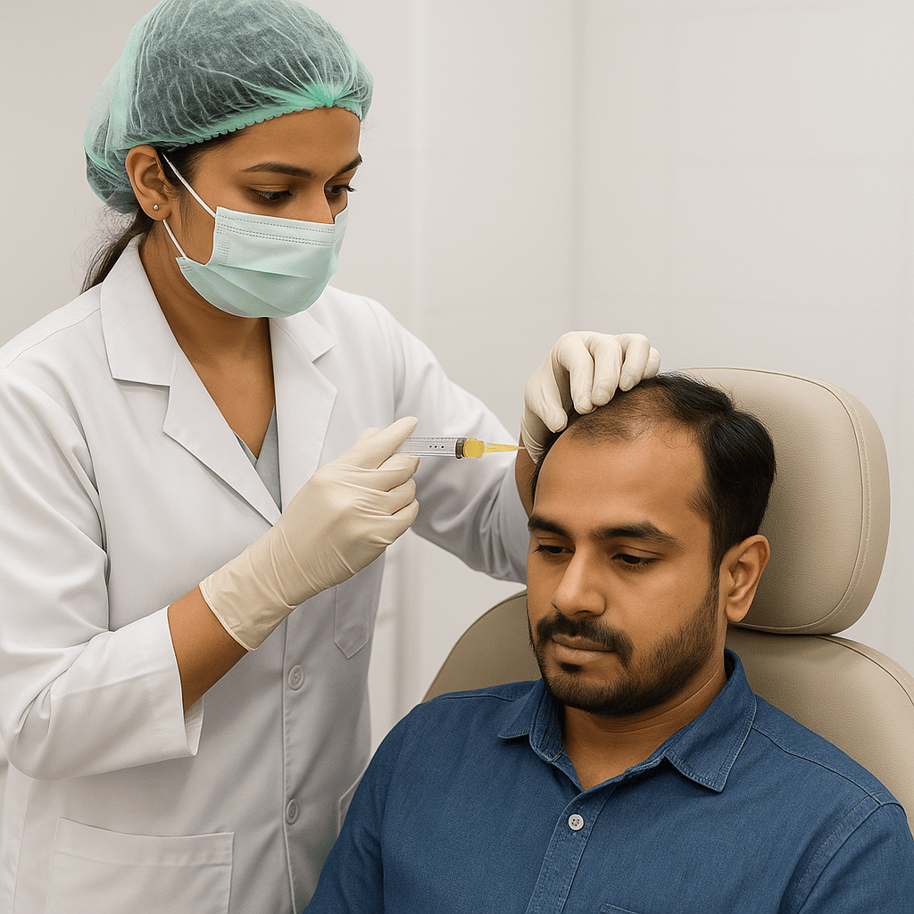 Patient receiving GFC hair treatment at Tricure Clinics in Kakinada